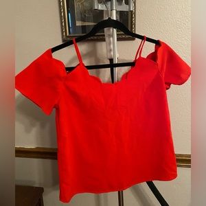 Monteau, size S, polyester, red, cold shoulder style.